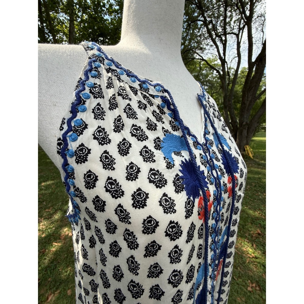 THML Womens Embroidered Tassel Boho Shift Dress FTM250 Blue Orange Black Small - Picture 3 of 9